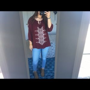 Joy Joy maroon shirt
